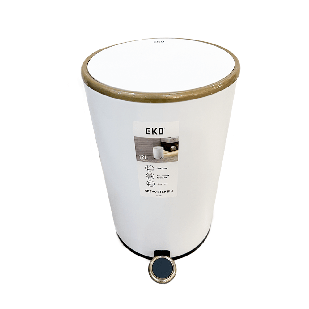 EKO Matt White Steel Round Step Bin | 12LTR